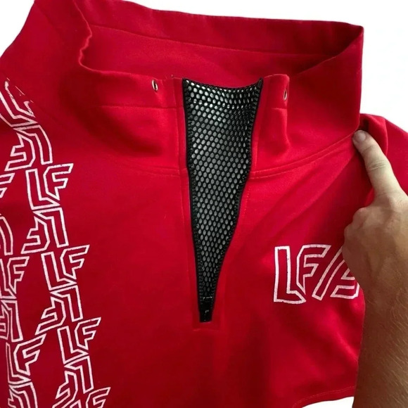 Vintage LF Cropped Red Black Track Suit Jacket OverSized Medium Mesh Detail - Picture 8 of 11